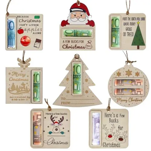 Produktbild: FANXIYA 8 Stück Weihnachten Geldgeschenke Weihnachtsbaum Anhänger Geschenkanhänger Weihnachten Holz DIY Weihnachtsdekoration Geldgeschenke Weihnachtsbaumanhänger Holzanhänger Weihnachten