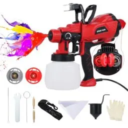 Produktbild: Farbsprühsystem, 550W HVLP Elektrische Spritzpistole, Elektrische Lackierpistole mit Einziehbare LED-Licht, 1200ML Behälter, Schultergurt, 3 Düsen Für Den Innen- Und Außenbereich