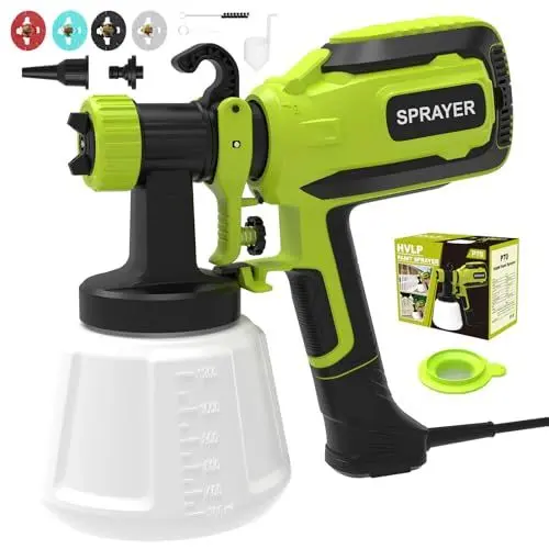 Produktbild: Raziol Farbsprühsystem 700W HVLP, Elektrische Lackierpistole mit 4 Düsen & 3 Sprühmuster, Reinigungs- und Blasfunktion, Einfach zu Bedienen, für Möbel, Wände, Zäune, Gartenhaus