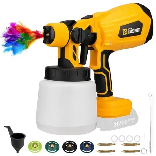 Produktbild: Farbsprühsystem Wandfarbe Kompatibel mit Makita 18V Akkus, Gisam Akku Farbspritzpistole Farbpistole Mit 4 Düse & 1000ml Behälter für Paint Blast (1-Ohne Akku)