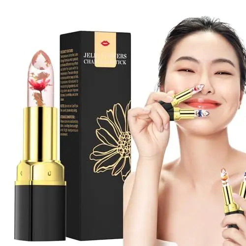 Produktbild: Farbwechsel Jelly Lippenstift Mit Blumen Essence Lipgloss Durchsichtig Lipstick, PH Magic Temperature Farbwechsel Lippenbalsam Langanhaltende Feuchtigkeitscreme (Rot)