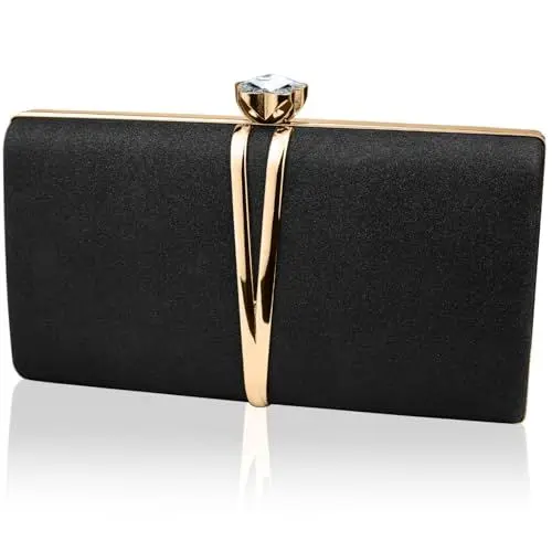 Produktbild: Farcauo Damen Abendtasche kleine Clutch Hochzeit Handtasche Schwarz Damen Kleine Schultertasche mit abnehmbarer Kette elegante Crossbody Tasche Glitter Abendtasche für Bankett und Party