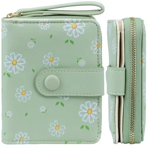 Produktbild: Farcauo Geldbörse Damen Grüne Blumen Design Design Geldbörsen Frauen mit Ausweisfach und Kartenhüllen Klein Portmonee