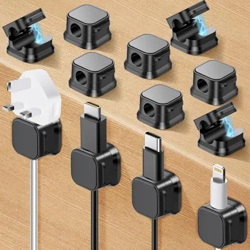Produktbild: Farerkass 12 stück Kabelhalter Magnetisch, Ladekabel Halter, Kabelhalter Selbstklebend, Datenkabel Organisator mit Magnet für Schreibtisch, Nachttisch, Ladekabel, USB, Audio-Kabel, Büro, Haus(Schwarz)