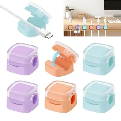 Produktbild: Farerkass 6PCS Kabelhalter Magnetisch Kabelclips, 2024 Neue Kabelhalter Selbstklebend, Cable Holder Organiser, Magnetic Cable Clips für Schreibtisch, Nachttisch, Ladekabeln (Gemischte Farben)