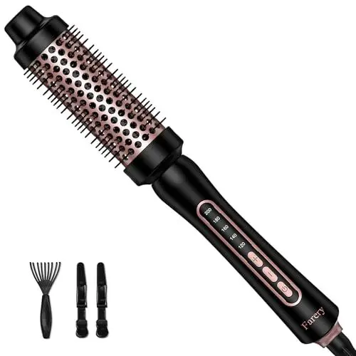 Produktbild: FARERY 38mm Thermal Brush Thermobürste 5 Temperaturen, Heiße bürste nicht Lufttrockner, Lockenbürste für Wurzelvolumen und lockere Locken, Keramik-Turmalin Lockenstab für mehr Volumen, Dual-Spannung