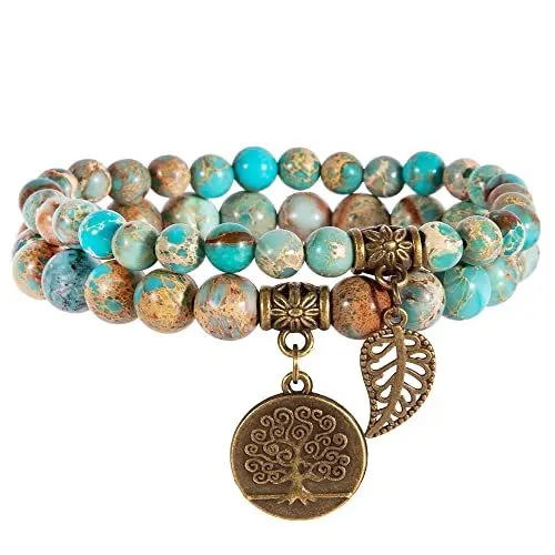 Produktbild: Farfume Chakra Armband Echte Steine, Echte Steine-Edelsteine Armband fur Damen (Meeressediment und Baum des Lebens)