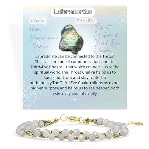 Produktbild: Farfume Armband Damen Edelstein Perlen Armbänder, Chakra 4mm Kristall Natürliche Echte Steine Schmuck Geschenke für Frauen(Labradorit)
