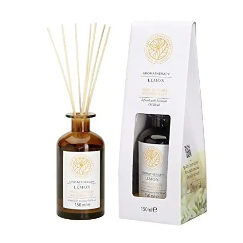 Produktbild: FARM TO AROMATHERAPY Reed Diffuser Zitrone - versetzt mit 100% Naturreines Ätherisches Öl - Raumduft Diffuser klein mit Duftstäbchen - 150 ml