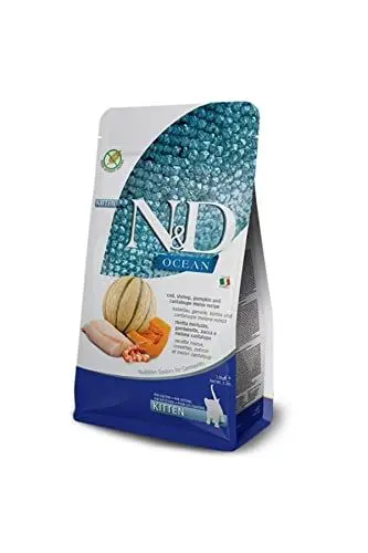 Produktbild: Farmina N&D Ocean Kitten Pellets Katzenfutter(Trockenfutter, mit hochwertigen Vitaminen und natürliche Antioxidantien, ohne Mais, Zutaten: Kabeljau, Garnelen und Honigmelone, Portionsgröße: 5 kg)