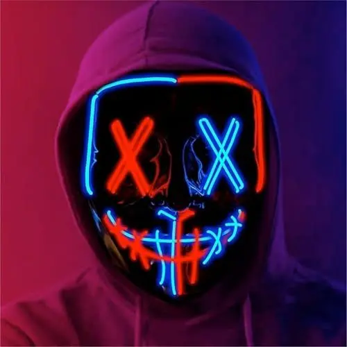 Produktbild: FASCHINFEVER LED Purge Maske - Kostümmaske steuerbar für Halloween, Fasching & Karneval als Kostüm für Herren & Damen (Farbauswahl) (blau/rot)
