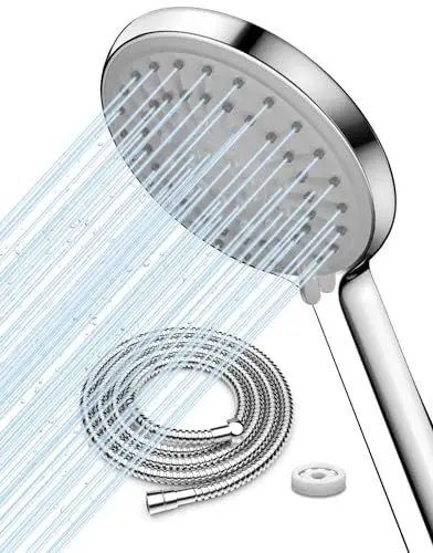 Produktbild: FASDUNT Duschkopf Wassersparend <strong>Wasserersparnis 49%:</strong> 𝟱 Strahlarten mit 𝟮M Premium Schlauch aus Edelstahl & 9.5L/min Durchflussbegrenzer Hochdruck Duschbrause Wasserdrucks Erhöhung 200%
