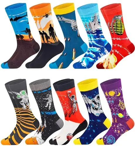 Produktbild: Fasefunn Bunte Socken Herren Crew Gemusterte Lustige Neuheit Baumwolle Socken Mann Geschenk(10 Paars 051001)