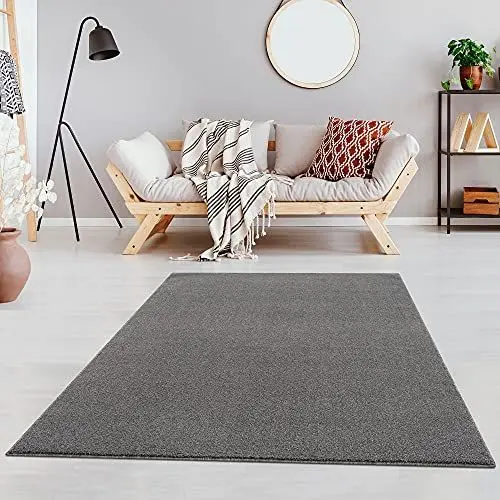 Produktbild: Fashion4Home Einfarbiger Kurzflorteppich für Wohnzimmer, Kinderzimmer, Schlafzimmer, Arbeitszimmer, Büro, Flur und Küche, Farbe: Hellgrau, Größe: 140 x 200 cm