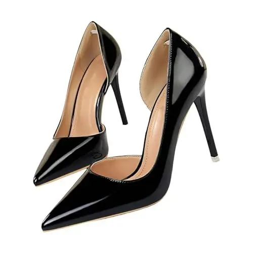 Produktbild: Fashionable Heel High Heels Metallic High Heel Shoes with Pointed Toes Winter Damen Schuhe Weit (Black, 35)