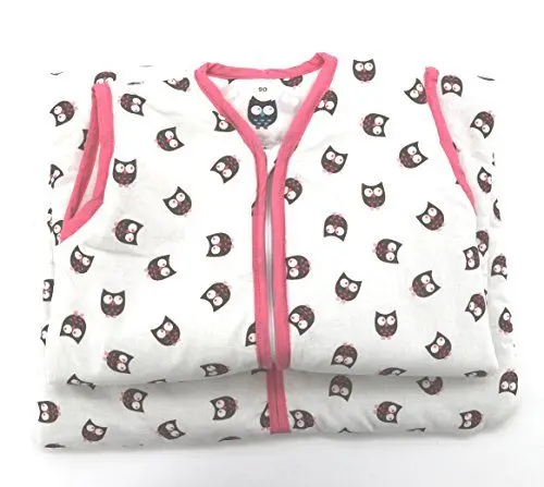 Produktbild: Fashion&Joy Baby Schlafsack aus 100% Baumwolle Eulen in pink 70 cm Babyschlafsack Mädchen leicht gefüttert atmungsaktiv Ganzjahres-Schlafsack Kleinkind rosa Typ373