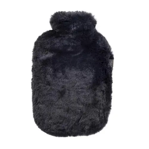 Produktbild: Fashy Wärmflasche mit super softem Bezug aus hochwertigem Fellimitat, schwarz, 2,0L