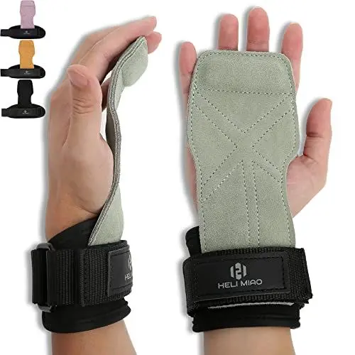 Produktbild: Fast Grip Leder Zughilfen Krafttraining Profi Schnellverschluss für Bodybuilding, Fitness, Crossfit, Krafttraining, Powerliftin - Lifting Straps für Frauen und Männer, Grün