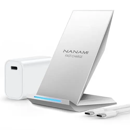 Produktbild: Fast Wireless Charger, NANAMI Qi kabelloses Ladegerät (mit USB C ladegerät 20W PD Adapter) für Apple iPhone 16 15 14 13 12 Pro Max Xr Xs, 10W Induktive Ladestation für Samsung Galaxy S25 S24 S23 S22