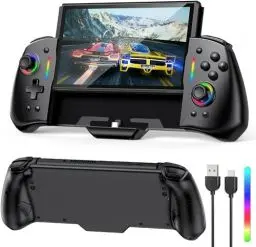 Produktbild: FASTSNAIL Wireless Switch Controller Kompatibel mit Nintendo Switch/OLED, Pro Controller für Switch, Grip Halterung mit 8 RGB-Farben für Switch, einstellbarem Turbo, Dual Motor Vibration