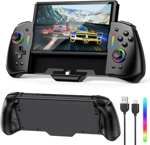 Produktbild: FASTSNAIL Wireless Switch Controller Kompatibel mit Nintendo Switch/OLED, Pro Controller für Switch, Grip Halterung mit 8 RGB-Farben für Switch, einstellbarem Turbo, Dual Motor Vibration