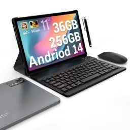 Produktbild: FASTWD Android 14 Tablet 11 Zoll 36GB RAM+256GB ROM (1TB TF), 9580mAh, 5G WiFi 4G LTE/Octa-Core, 2000 x 1200HD, GPS, GMS, BT 5.0, FaceID, Mit Tastatur, Maus, Holster, Stift, Grau