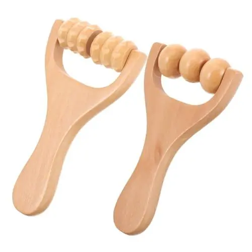 Produktbild: Faszien Massagerolle Und Muskelrollenstock Manueller Massagestab Mit 2 Holz-Triggerpunkt-Stick-Rollern - Anti- -Gesichts- Und Körperroller - Ideal Für Gua Sha Scraping -