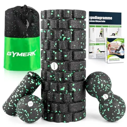 Produktbild: Faszienrolle Set mit 3D-Texturmassage, Enthält Anweisungen und Poster in Deutscher Sprache Tragetasche, Yoga Faszien Set mit Faszienball Faszienrolle Klein Duoball