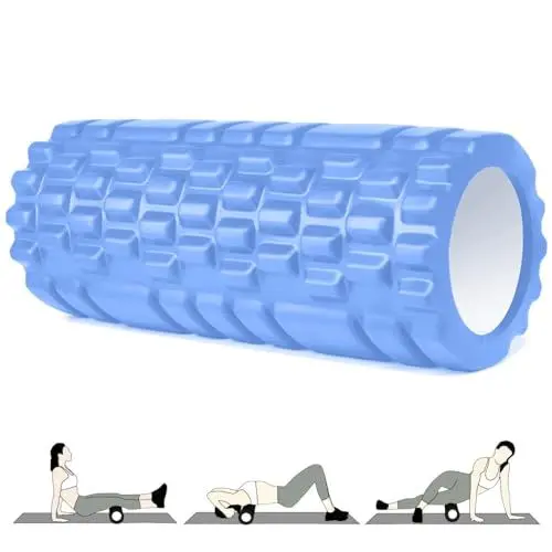 Produktbild: Faszienrolle, Vylaier Foam Roller 33x14 cm, Standard Mittel-Hart, faszienrolle wirbelsäule Tiefenmuskelmassage, Massagerolle für Pilates, Yoga, Sport (Blau)