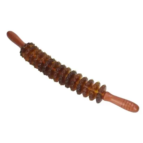 Produktbild: Faszienroller-Massagestab, Entspannender Triggerpunkt-Massagestab, Lymphdrainage, Buchenharz, Ergonomisch für Arme und Bauch (BROWN)