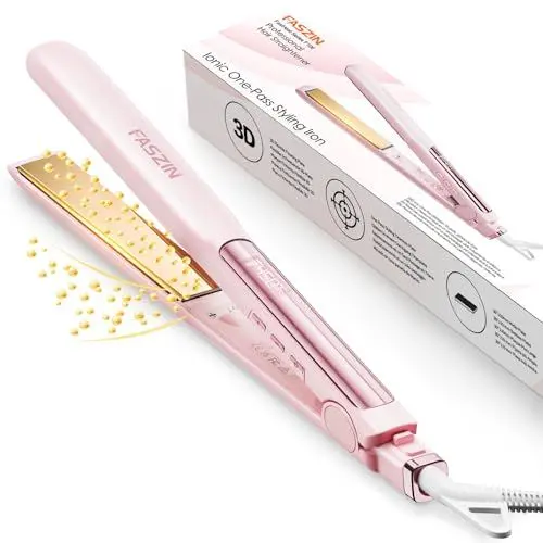Produktbild: Faszin 2 in 1 Glätteisen Locken und Glätten, 20s Schnellaufheizung, Titanplatten Ionen Haarglätter für einen glatten Stil, 3D-Schwebepanel verhindert Haarziehen, mit LCD-Display, 130°C-230°C - Rosa