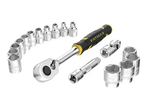 Produktbild: FatMax Stanley 18-teiliges Steckschlüssel-Set 3/8” FMMT98102-0 (kompatibel mit Pro-Stack System, mit transparentem Deckel, inkl. Umschaltknarre, Steckschlüssel, Verlängerung & Kardangelenk)