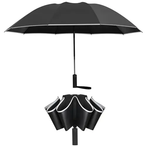 Produktbild: FATONESA Reverse Regenschirme für Regen Winddicht-Inverted Kompakt Falten Automatische Reflektierende Sicherheitsstreifen, UPF 50+ 99% UV-Schutz Tragbarer 47 Zoll 10 Rids Regenschirm, schwarz