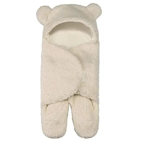 Produktbild: FAUOSWUK Baby-Schlafsack Im Bären-Stil, Tragbare Decke für Kleinkinder, Baby-Schlafsack mit Haken und Schlaufe, Ganzkörperschutz, Baby-Schlafsack, Verwendung (21,7 x 25,6 Zoll für Babys