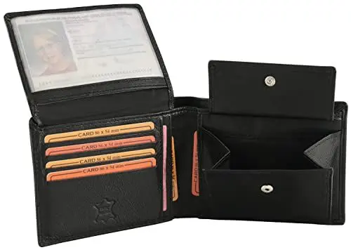 Produktbild: Fa.Volmer Schwarze Ledergeldbörse aus echtem Leder in Querformat #SQ74