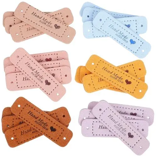 Produktbild: FAVOMOTO Handmade Personalisiert Annähen Etiketten - 60pcs Handmade Label Personalisiert Handmade Label zum Annähen Handmade Label zum Annähen Leder Personalisiert zum Annähen Leder Etiketten