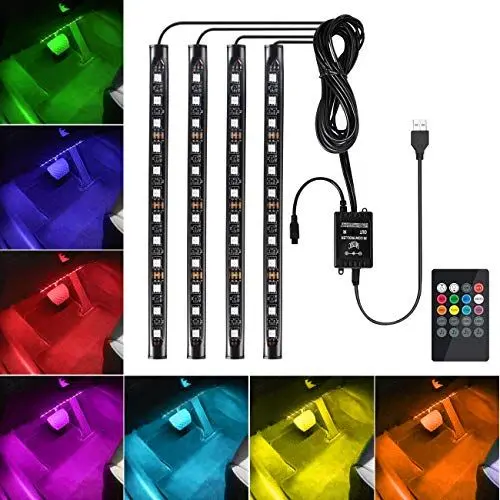 Produktbild: Favoto 4x12 Innenbeleuchtung LED Atmosphäre Licht Auto Innenraumbeleuchtung led innenraum mit USB-Port und IR Fernbedienung…