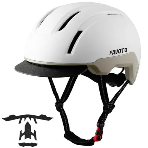Produktbild: Favoto Fahrradhelm Urban mit Schirm Leicht - Double Inmould Technologie City Scooter Helm Erwachsene für Damen Herren L(57-61cm) Verstellbar Weiß Khaki