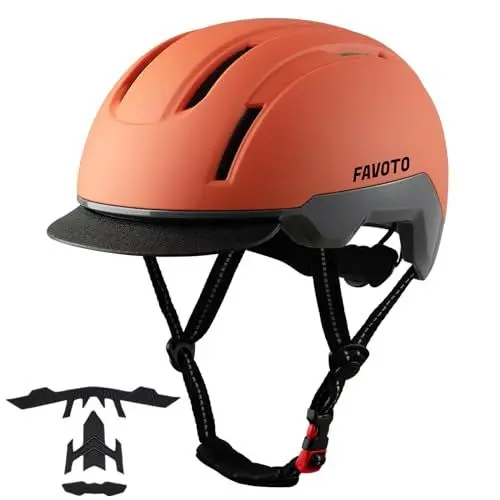 Produktbild: Favoto Fahrradhelm Urban mit Schirm Leicht - Double Inmould Technologie City Scooter Helm Erwachsene für Damen Herren L(59-61cm) Verstellbar Orange Schwarz