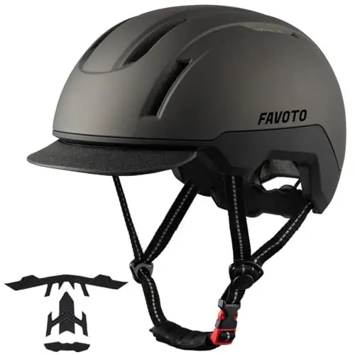 Produktbild: Favoto Fahrradhelm Urban mit Schirm Leicht - Double Inmould Technologie City Scooter Helm Erwachsene für Damen Herren L(57-61cm) Verstellbar Titanfarbe