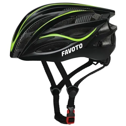 Produktbild: Favoto Fahrradhelm für Erwachsene Fahrrad Helmet mit Abnehmbarer Innenfutter Verstellbar Rennradhelm Rollerhelm Mountainbike MTB Helm für Herren Damen Schwarz-Grün L (59-61cm)