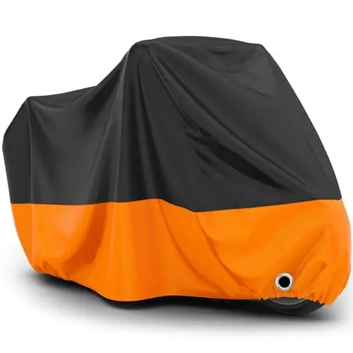 Produktbild: Favoto Motorrad Abdeckplane Outdoor Orange - Roller Motorradabdeckung Wasserdicht Staubdicht UV-Schutz mit Schlossloch Winddichte Schnalle Oxfordstoff XL 220cmx105cmx125cm