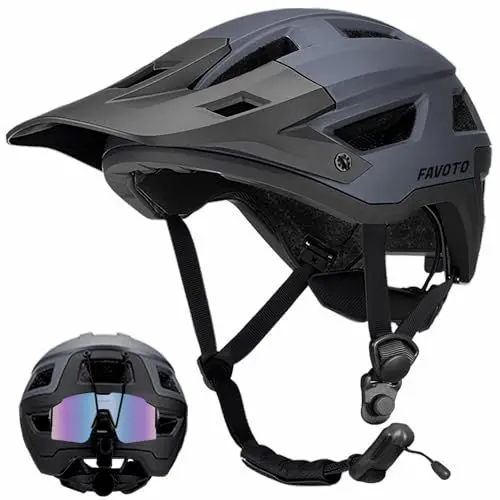 Produktbild: Favoto Mountainbike Fahrradhelm mit Schirm Leicht - Doppelte Inmould Technologie MTB Helm für Damen Herren Rennradhelm L(59-61cm) Verstellabr Grau