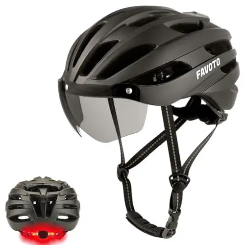 Produktbild: Favoto Radhelm Damen Herren Rücklicht - Verstellbarer Kopfumfang EPS-Material Abnehmbare Kopfhaube Heckleuchten-Design 57-61cm Titan