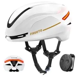 Produktbild: Favoto Rennradhelm Fahrradhelm Damen Herren - Intelligenter Fahrradhelm 3 Rücklichtmodi Fernbedienung EPS In-Mould-Technologie Weiß L(59-61cm)
