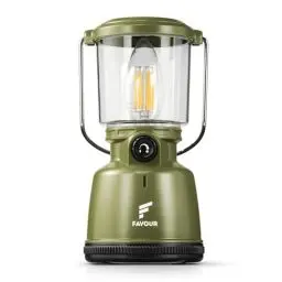 Produktbild: Favour Retro LED Laterne Outdoor | Helle Campinglampe, dimmbar, Kerzenlichtmodus | LED Lampe Akku aufladbar, IP64 wasserdicht, stoßfest | Hängelampe Zelt, abnehmbarer Schirm, grün inkl. Akku
