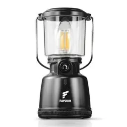 Produktbild: Favour Retro LED Laterne Outdoor | Helle Campinglampe, dimmbar, Kerzenlichtmodus | LED Lampe Akku aufladbar, IP64 wasserdicht, stoßfest | Hängelampe Zelt, abnehmbarer Schirm, schwarz inkl. Akku