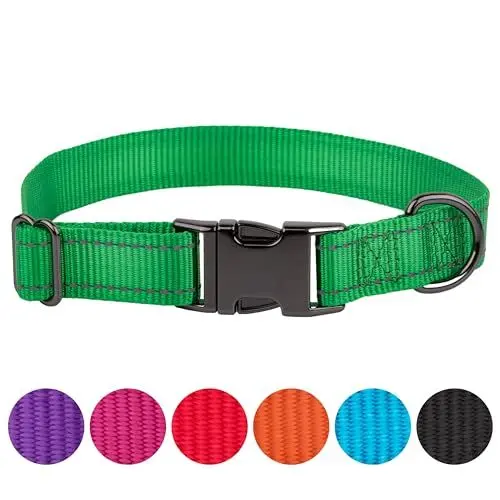 Produktbild: FAVPET Reflektierendes Hundehalsband Nylon, Reflektor Hund Halsband Verstellbar, Halsband Hund Klickverschluss für Grosse und Kleine Hunde, Welpen Halsbänder (Grün, S)