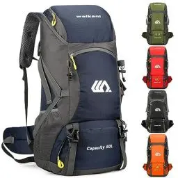 Produktbild: Favuit Wanderrucksack 50L, Herren Damen Trekkingrucksack Ultraleicht Faltbarer Reiserucksack Wandern Rucksack Großer Klettern Tagesrucksack für Reisen Bergsteigen Camping Outdoor Reisen Sport (Blau)