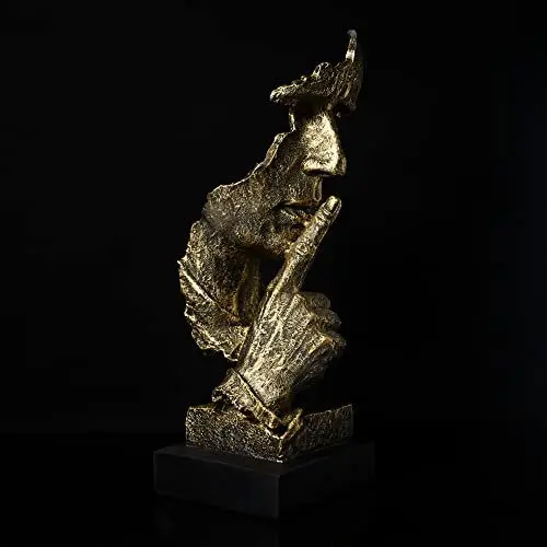 Produktbild: fazhongfa Ponder Statue-Silence is Gold Abstrakte Kunst Statue Modern Home Ornament Kreative Kunstharz Skulptur Ornament Arbeitszimmer Büro Regal Tischdekoration (Gold)